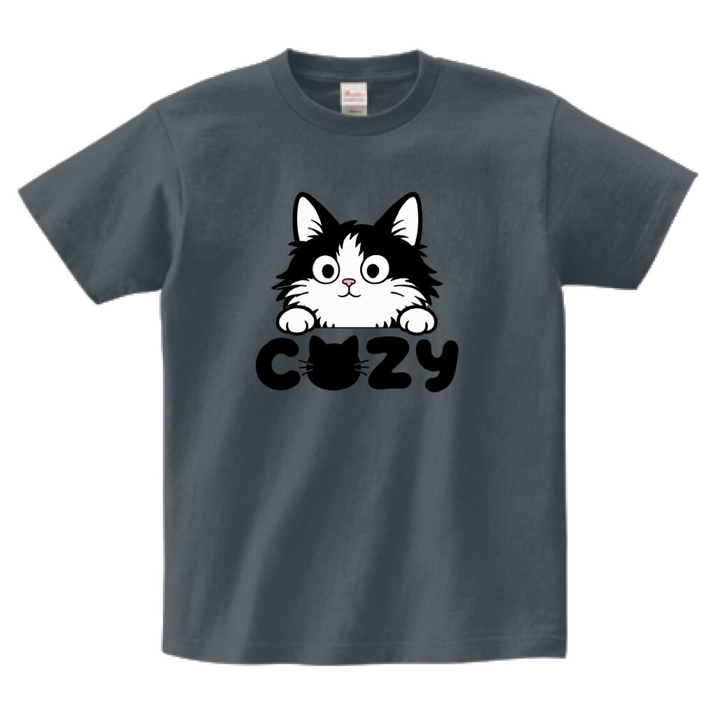 【白黒猫のナチュラル半袖Tシャツ】(OF00420)(1COLOR )