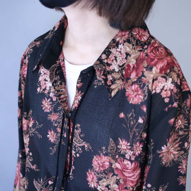 flower art pattern loose silhouette see-through shirt