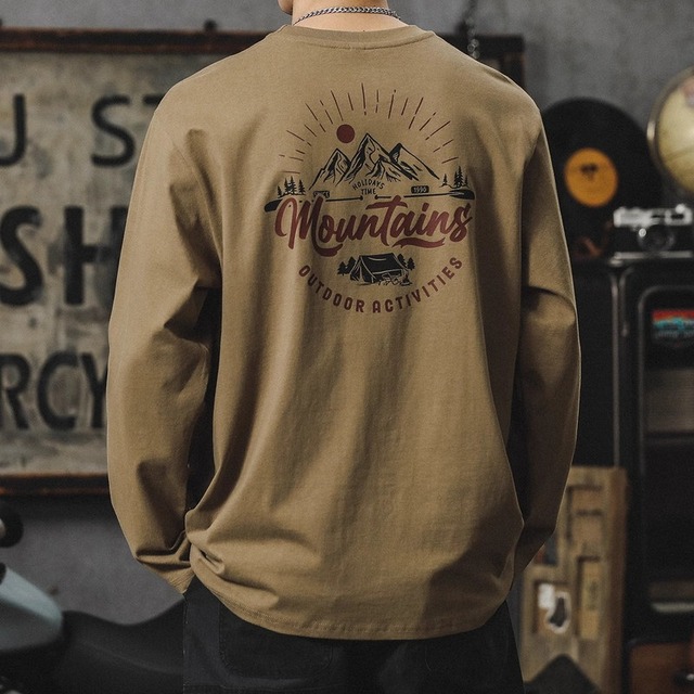 Backprint Mountain Motif Crew Neck T-Shirt ◇2color H0600