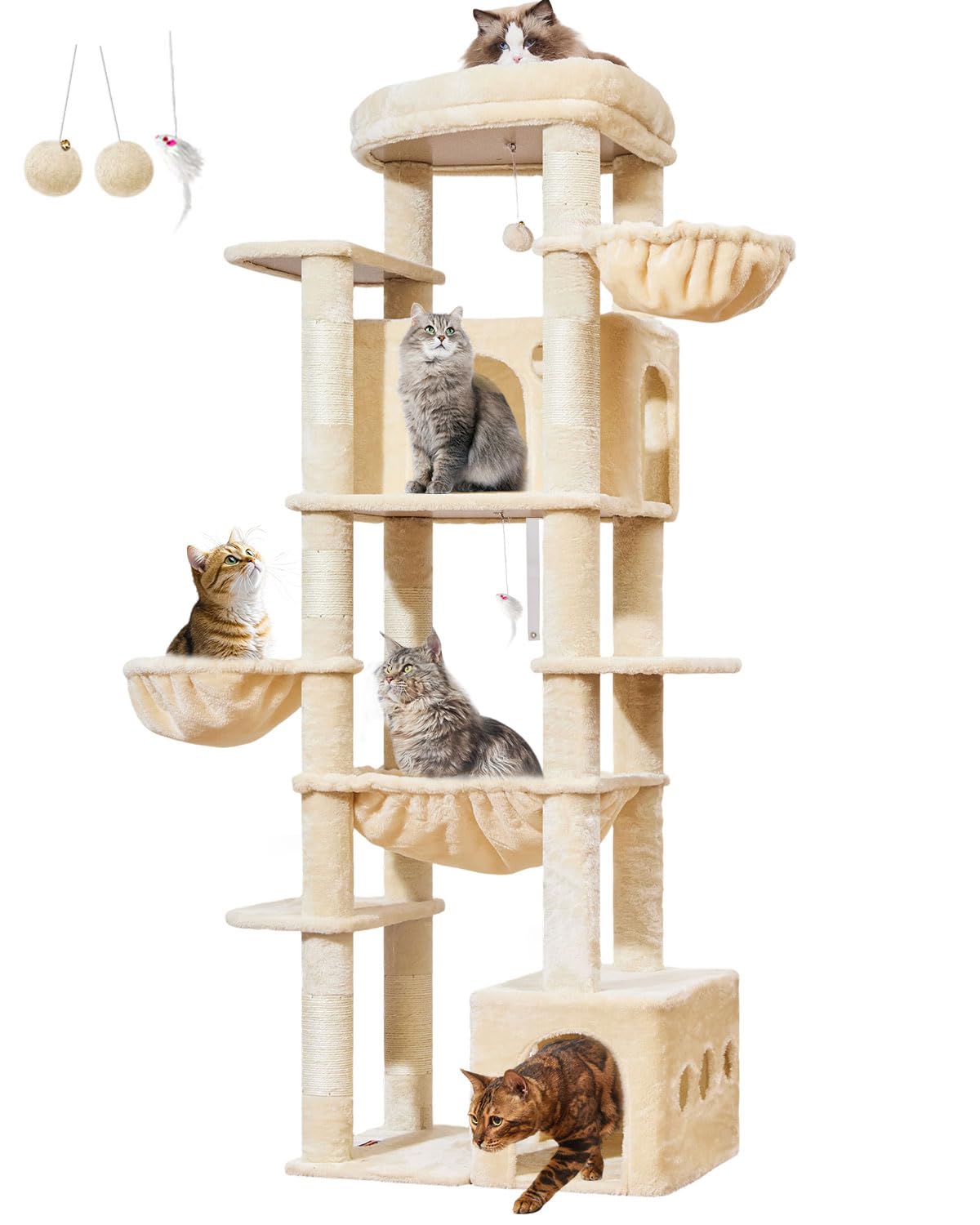 在庫処分】CozyMeow キャットタワー 突っ張り 木製 キャットツリー 木