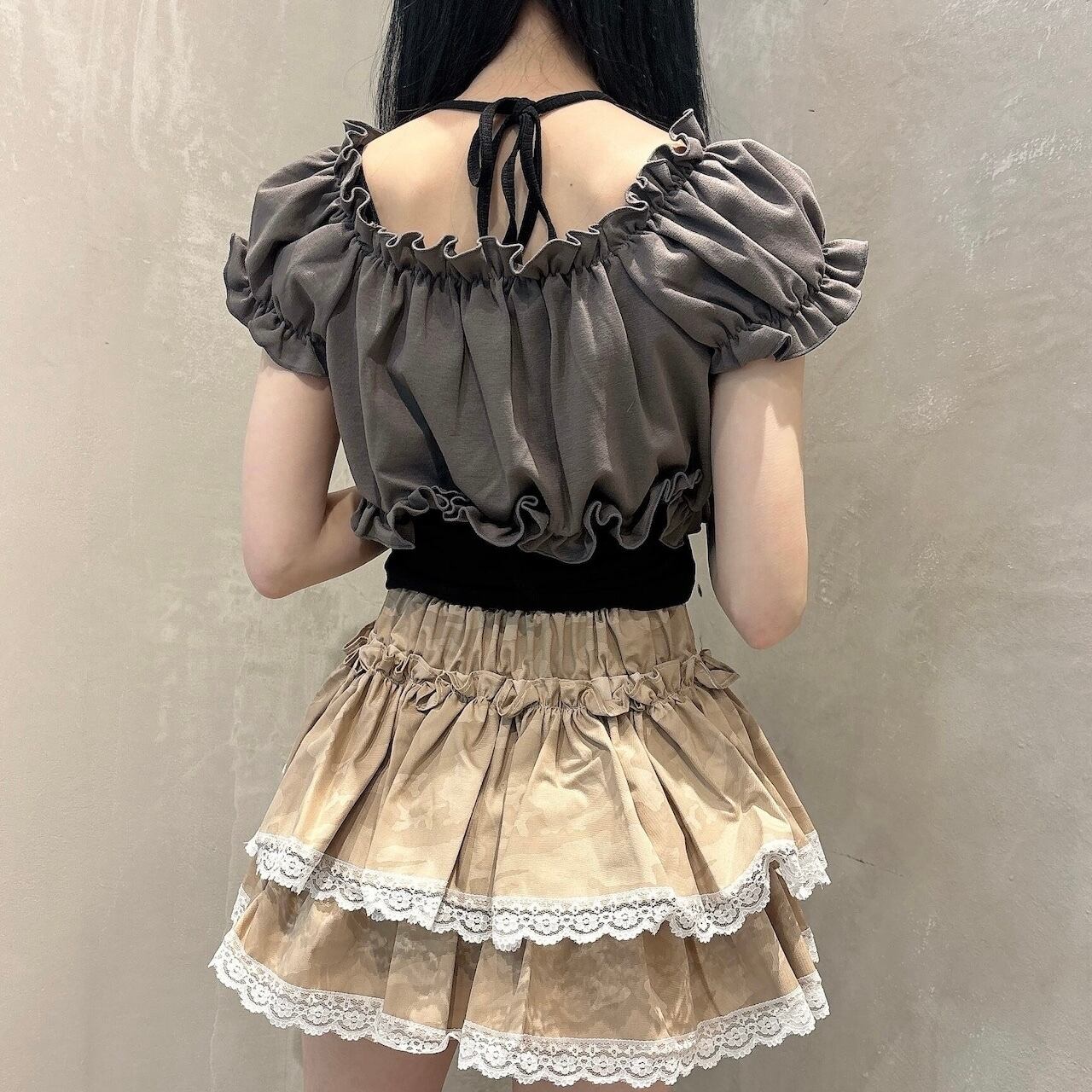 トップス Eaphi RANDOM SHIRRING 2WAY BUSTIER beige shirring ensemble top / LITTLE | BANK