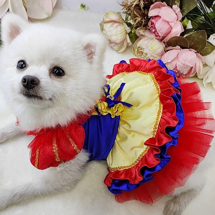 犬用 白雪姫風ドレス 花飾り付き 大型犬もOK 白雪姫風プリンセスドレス | おむのおうち
