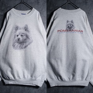 00s “Hanes” Gray Pomeranian Dog Print Design Sweat