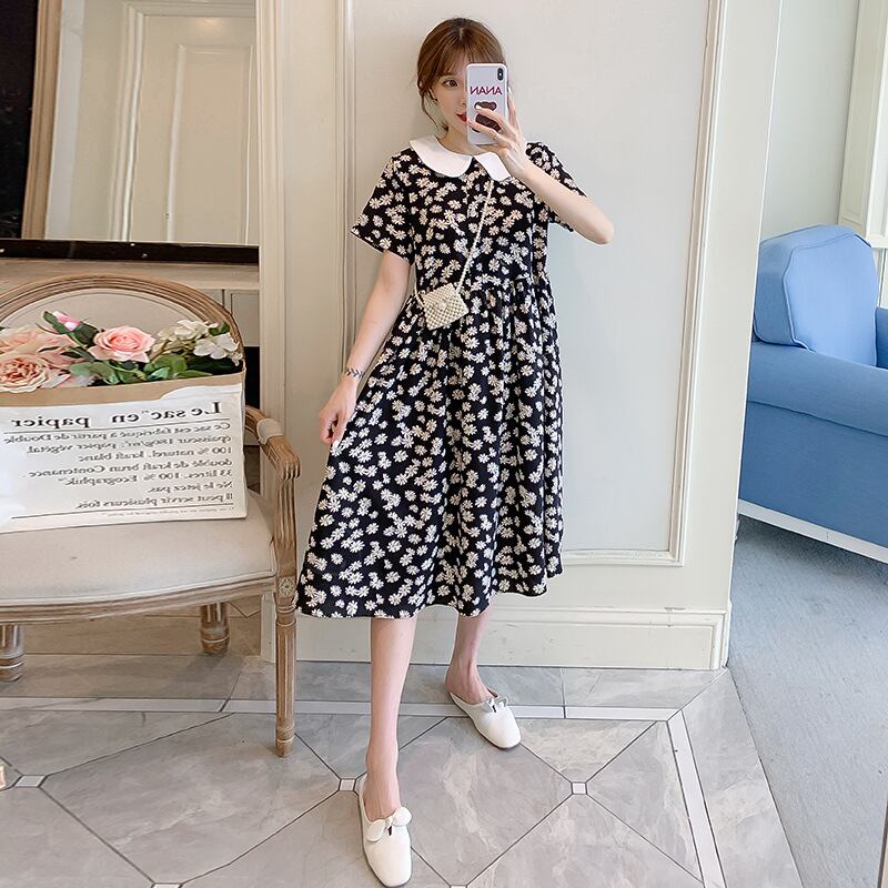 【新作】【送料無料】 マタニティウェア2020夏の新しいシフォン小さなクレープ菊人形の襟のドレス、年齢を減らすミドル丈のマタニティドレス-アリババ サマー 夏物 expec236406408646
