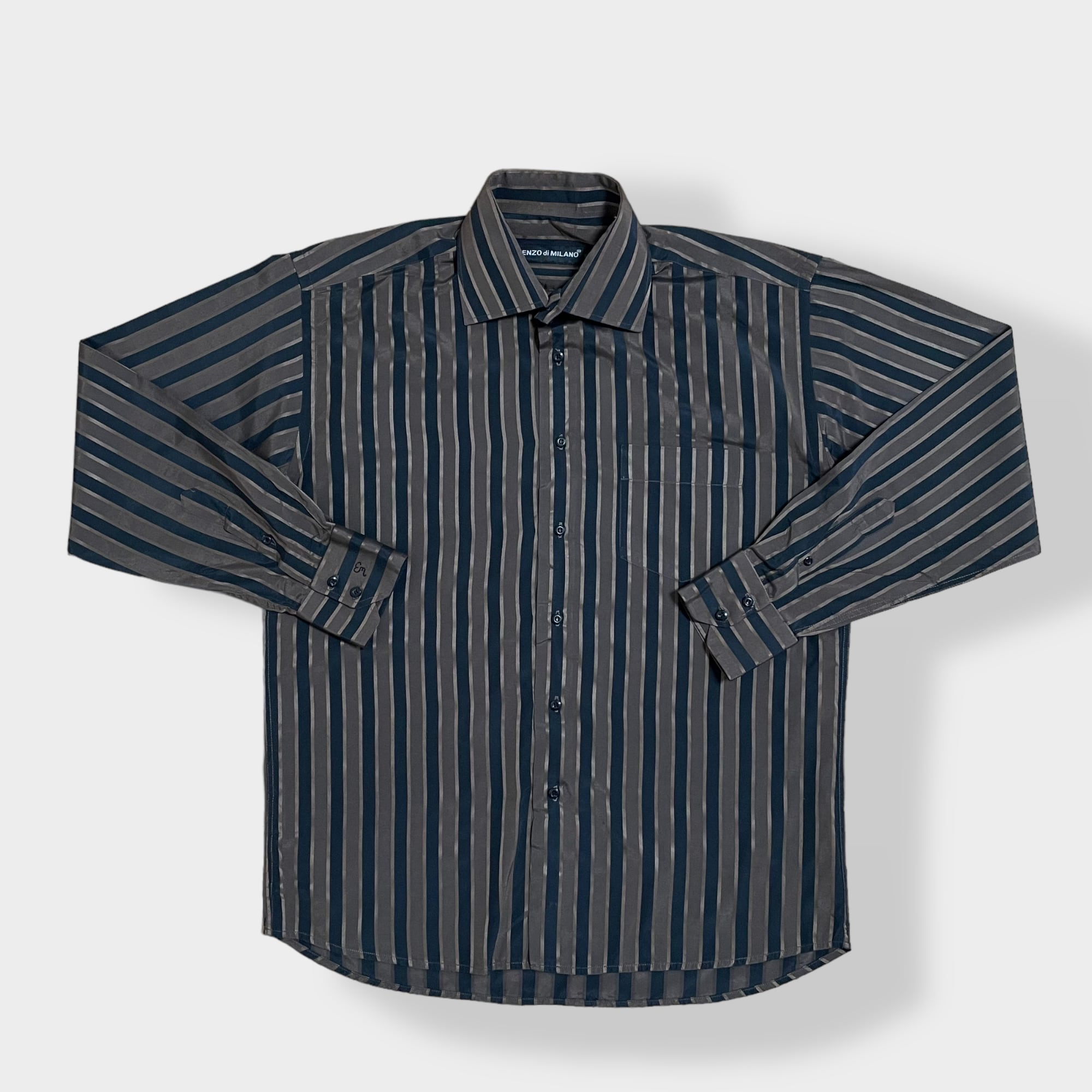 ENZO di MILANO】デカ襟 70s風 刺繍ロゴ ストライプシャツ 長袖シャツ ...