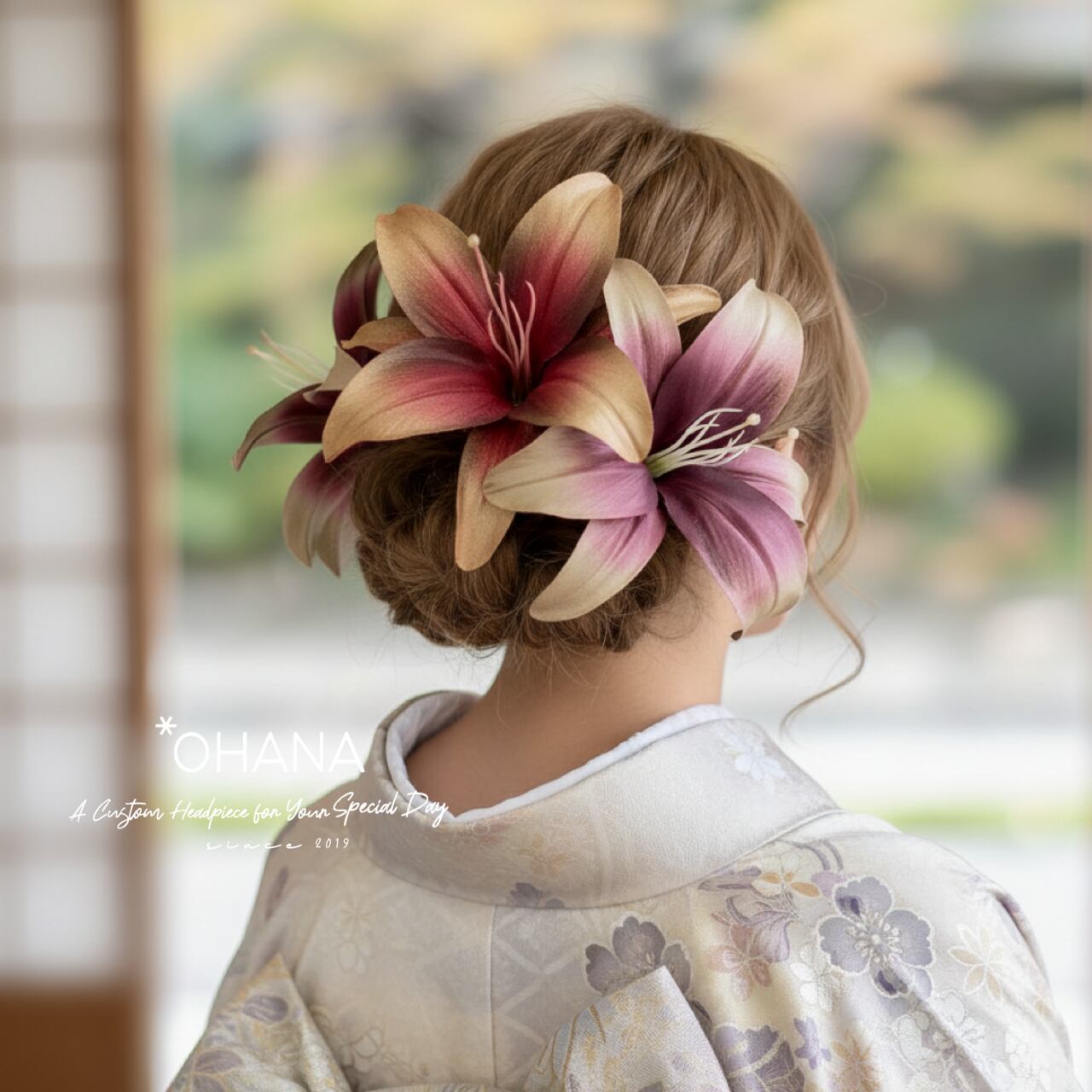 オリジナルカラー 百合の髪飾り 1本 16cm〜18cm前後 ゆり リリー 成人