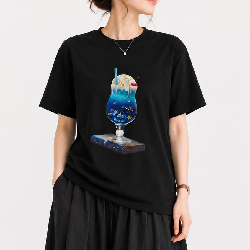 Tシャツ | 星空のクリームソーダ ダイカットデザイン | BLACK(ユニセックス)
