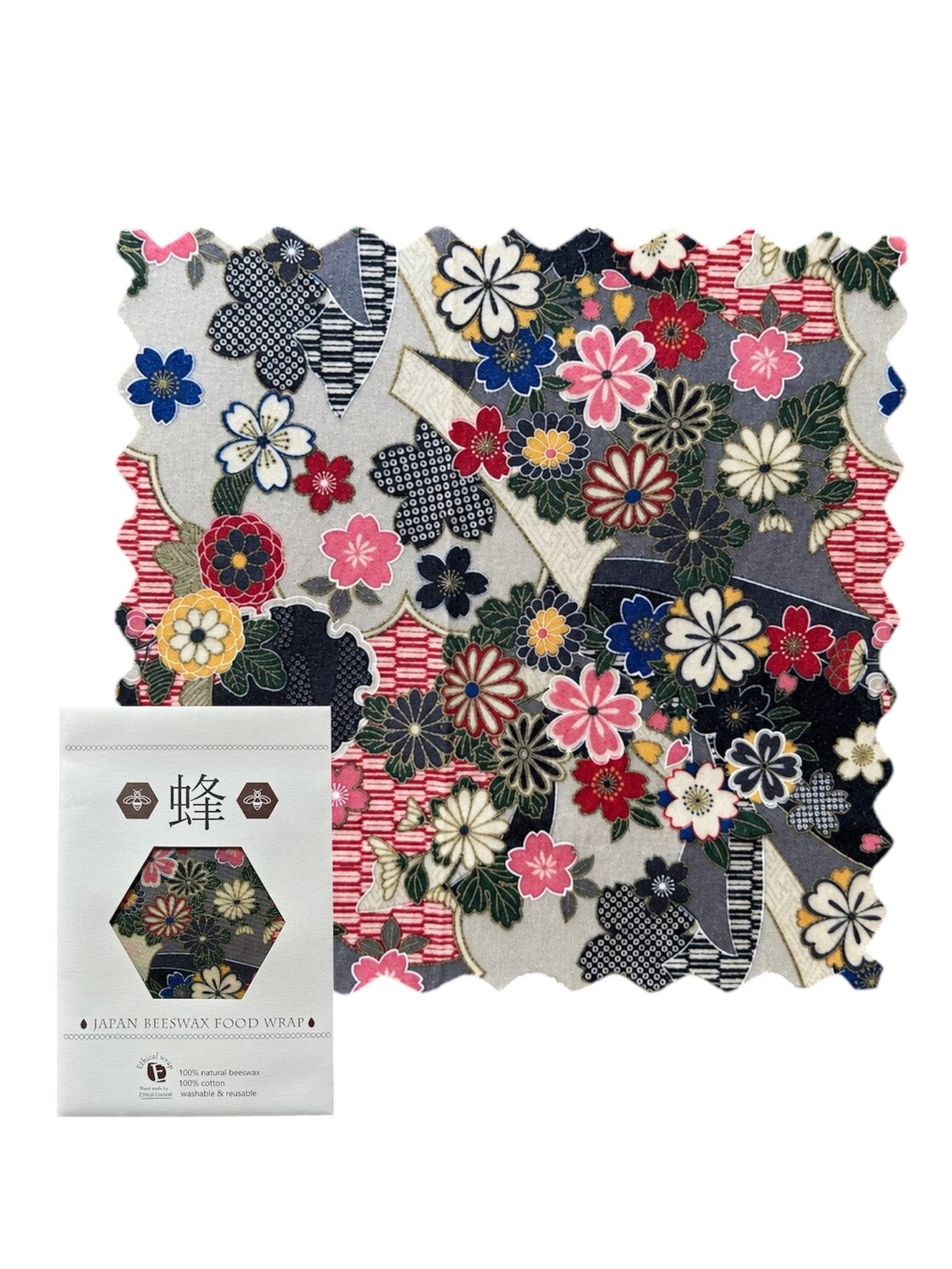 和柄】蜜蝋ラップ 黒花 Mサイズ20×20 エシカルラップ | PAY ID