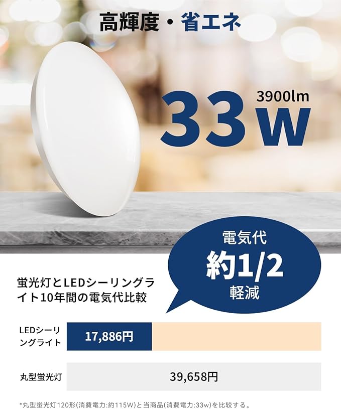 Hoshiakari LEDシーリングライト 6畳 8畳 3900lm 33W 調光 調色 省エネ