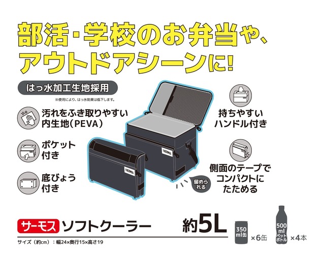 【人気商品】サーモス ソフトクーラー 5L ブラック RFD-005 BK 保冷バッグ 5層断熱構造 折りたためてコンパクト はっ水加工生地 ボックス型