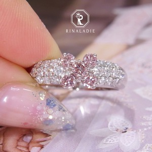 Pt900天然ダイヤモンド★しっかり色づくナチュラルピンクダイヤフラワーリング