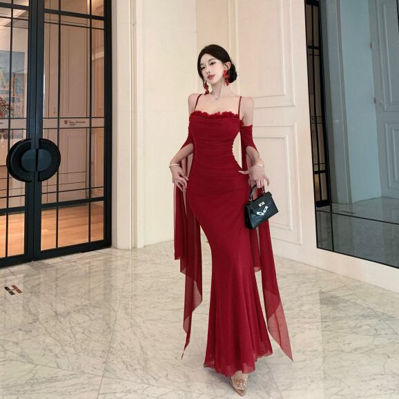ロングドレス イブニングドレス セクシー 上品 ストラップ メッシュ