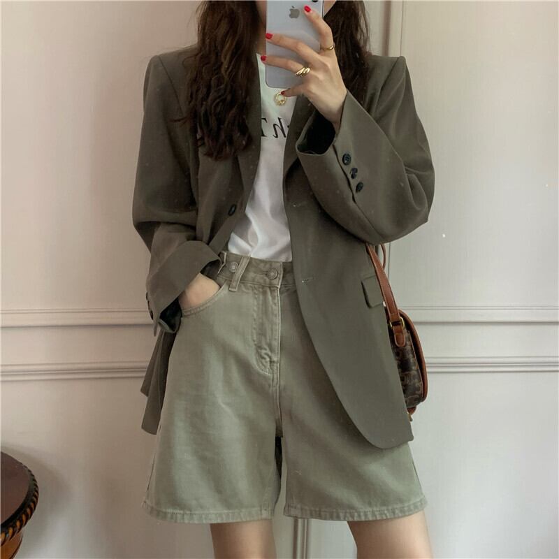 ルーススリミングスーツジャケットレディース2020年初秋ニューブリティッシュスタイルスモールミドル丈カジュアルシンスーツ クレセントシティ1631953758