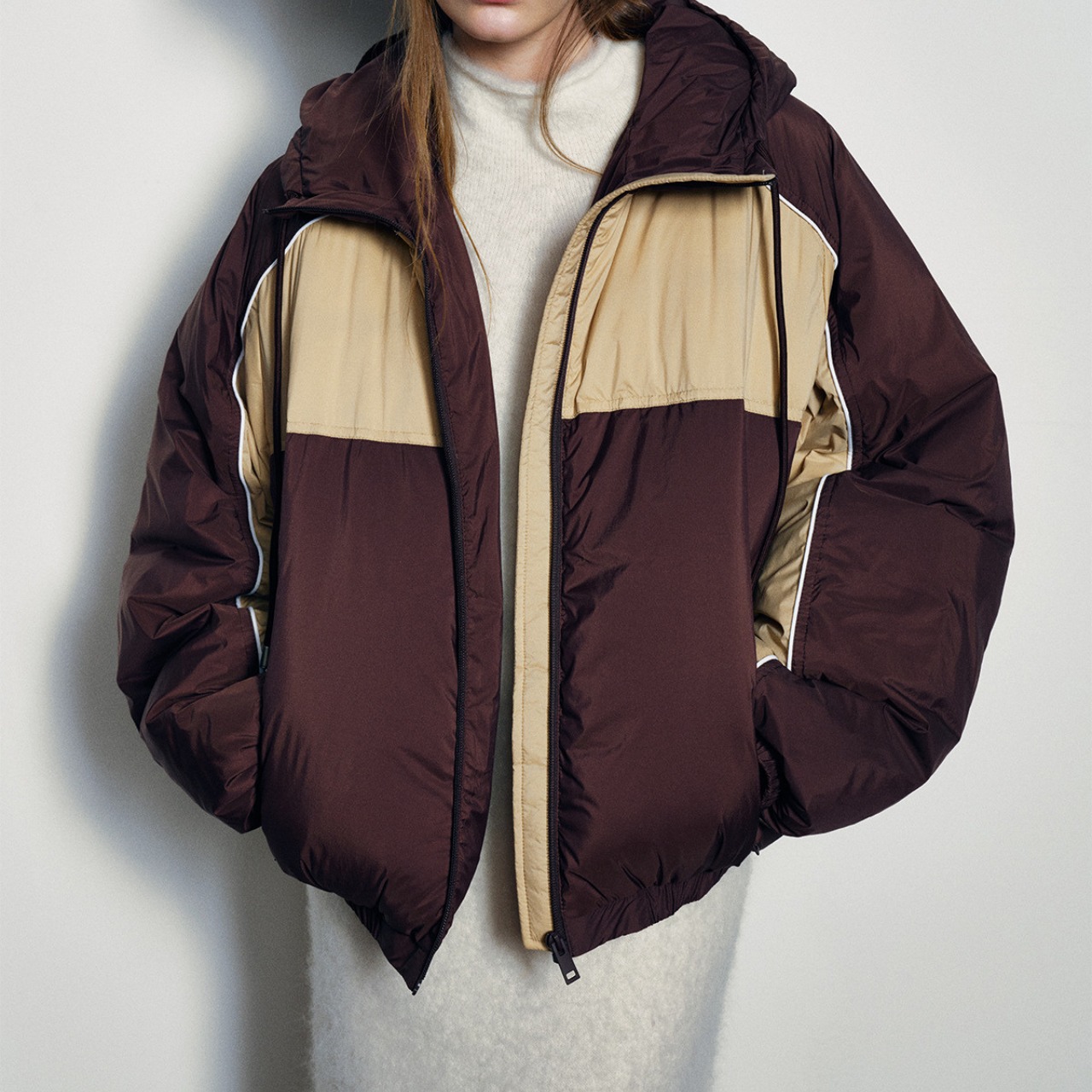 Color Block Zip-Up Blouson T4040