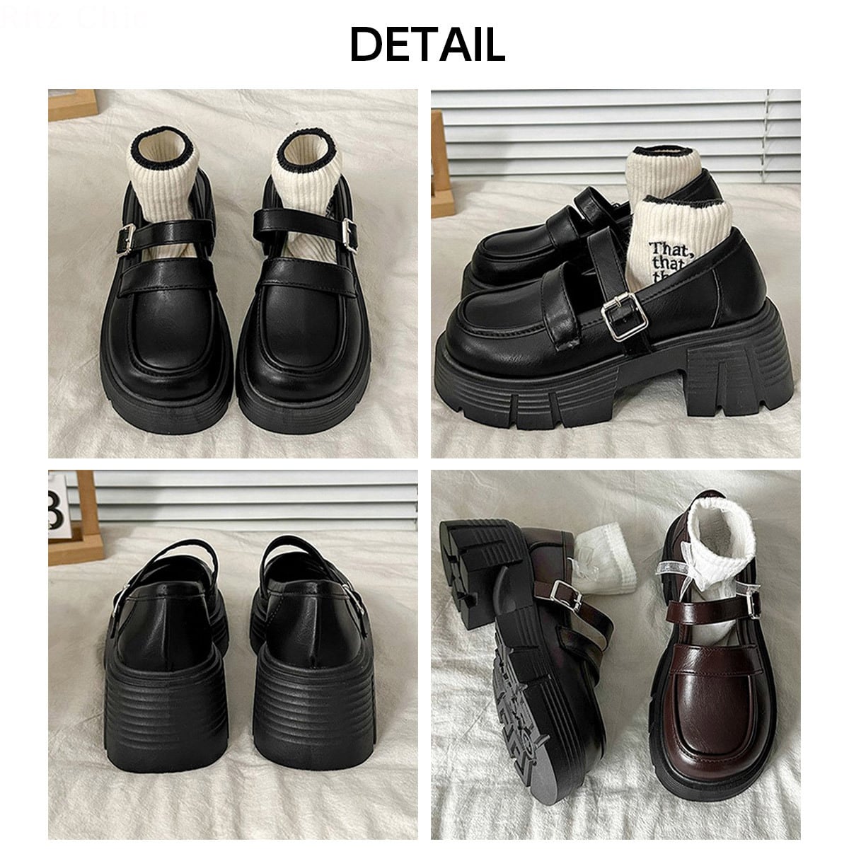 厚底 ローファー ダブルベルト レディース 韓国 PUレザー 通勤 通学 学生 大人 きれいめ シンプル ガーリー シューズ 靴 トラックソール ラウンドトゥ 大人可愛い 大人女子