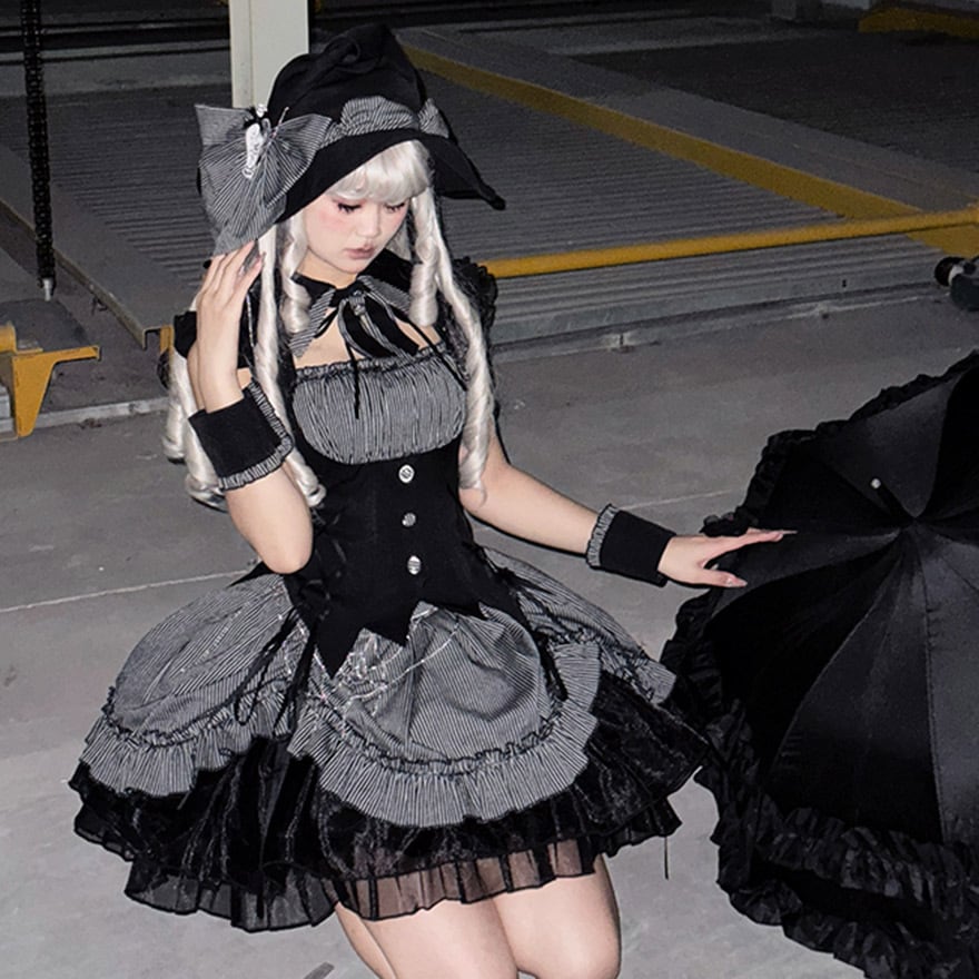 予約商品】ゴスロリ ワンピース ALICE GIRL ストライプ柄 ダーク