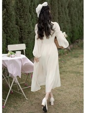 【0131】Lace Square Collar Long Sleeve Dress