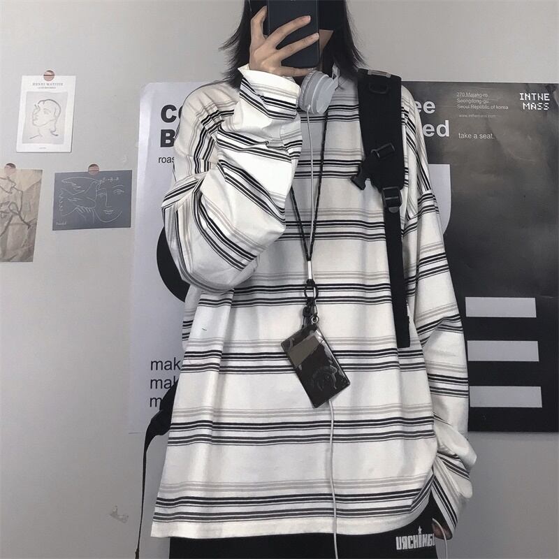 オータムトップス ストライプTシャツ シャツ レディースルーズラウンドネック かわいい 秋物 Oネック ケッペル10118594194