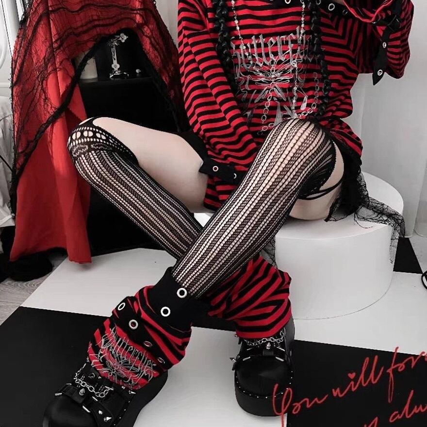 長袖トップス オフショルダー ボーダー パンク ロリパン 原宿スタイル