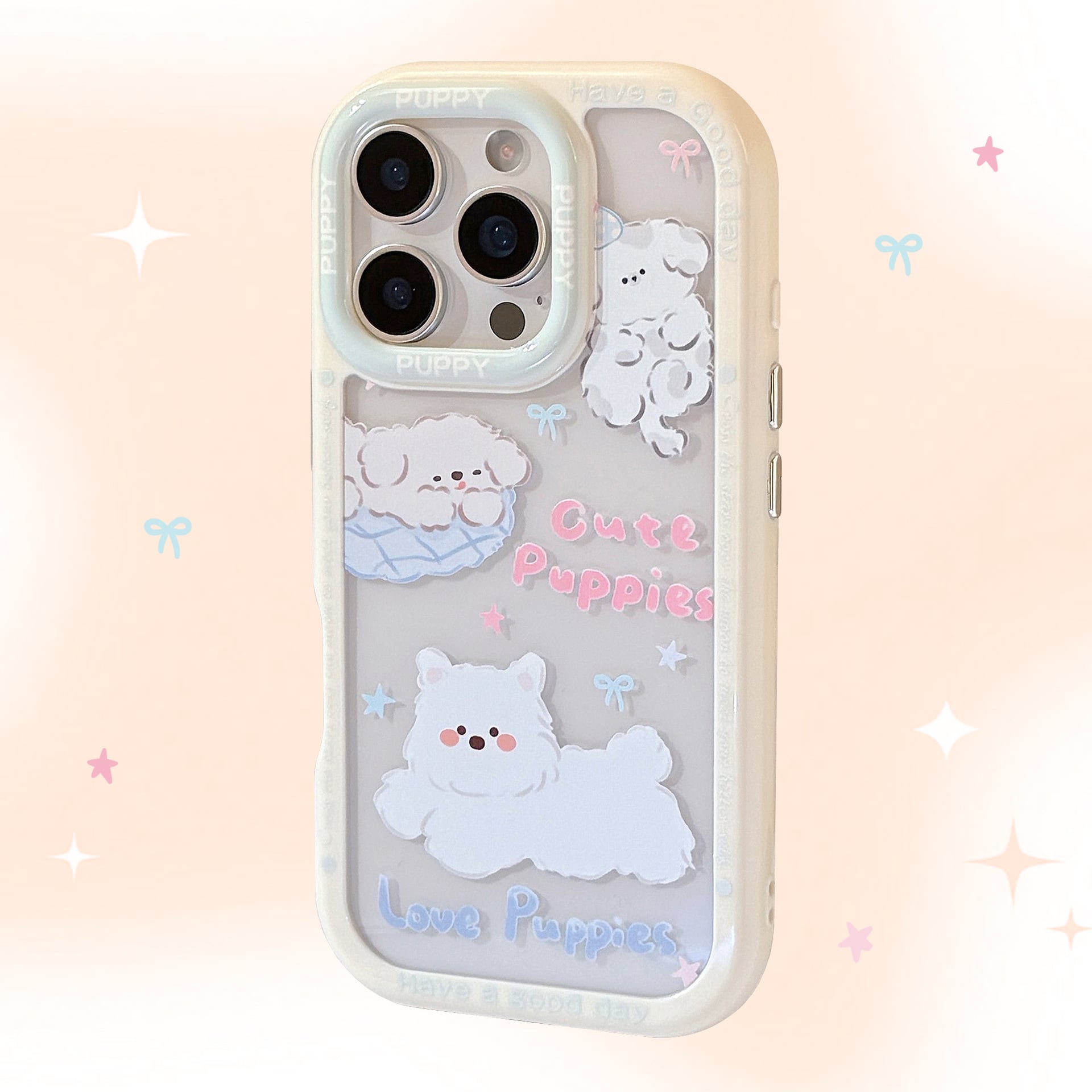 iPhone16~XSまで対応】もふもふ可愛い◎子犬 イラスト クリアケース 耐