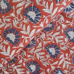 ブロックプリント生地【50cm単位】インド綿  花柄 赤×青×生成り #58210-RD1