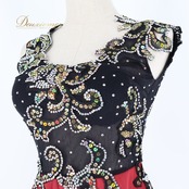 社交ダンス 衣装 ワンピース ドレス 赤 黒 パーティドレス フロート レース 光沢 高級感 軽い 薄い ブラック系 レッド系 上品 おしゃれ レディース パーティーイベント 華やか エレガント