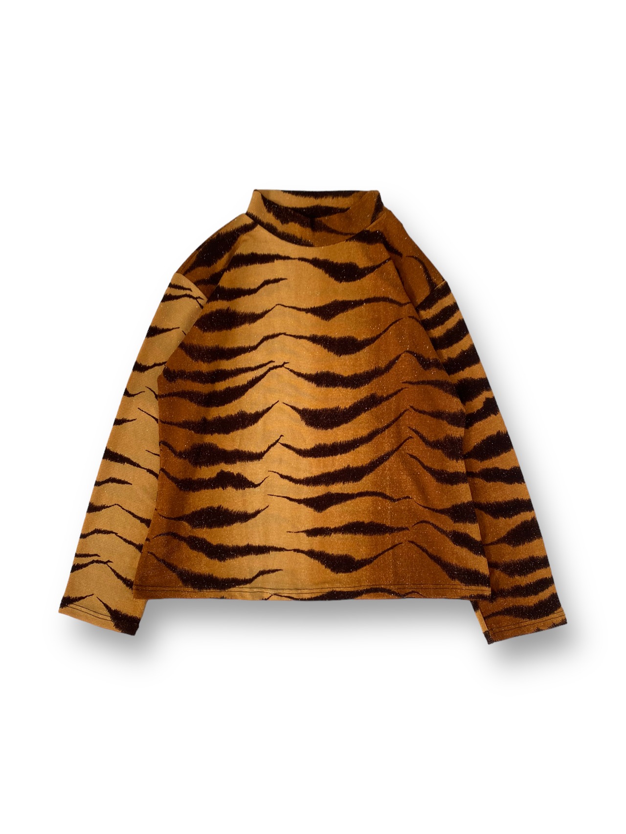 Tiger pattern glitter stand neck top