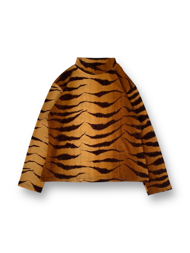 Tiger pattern glitter stand neck top