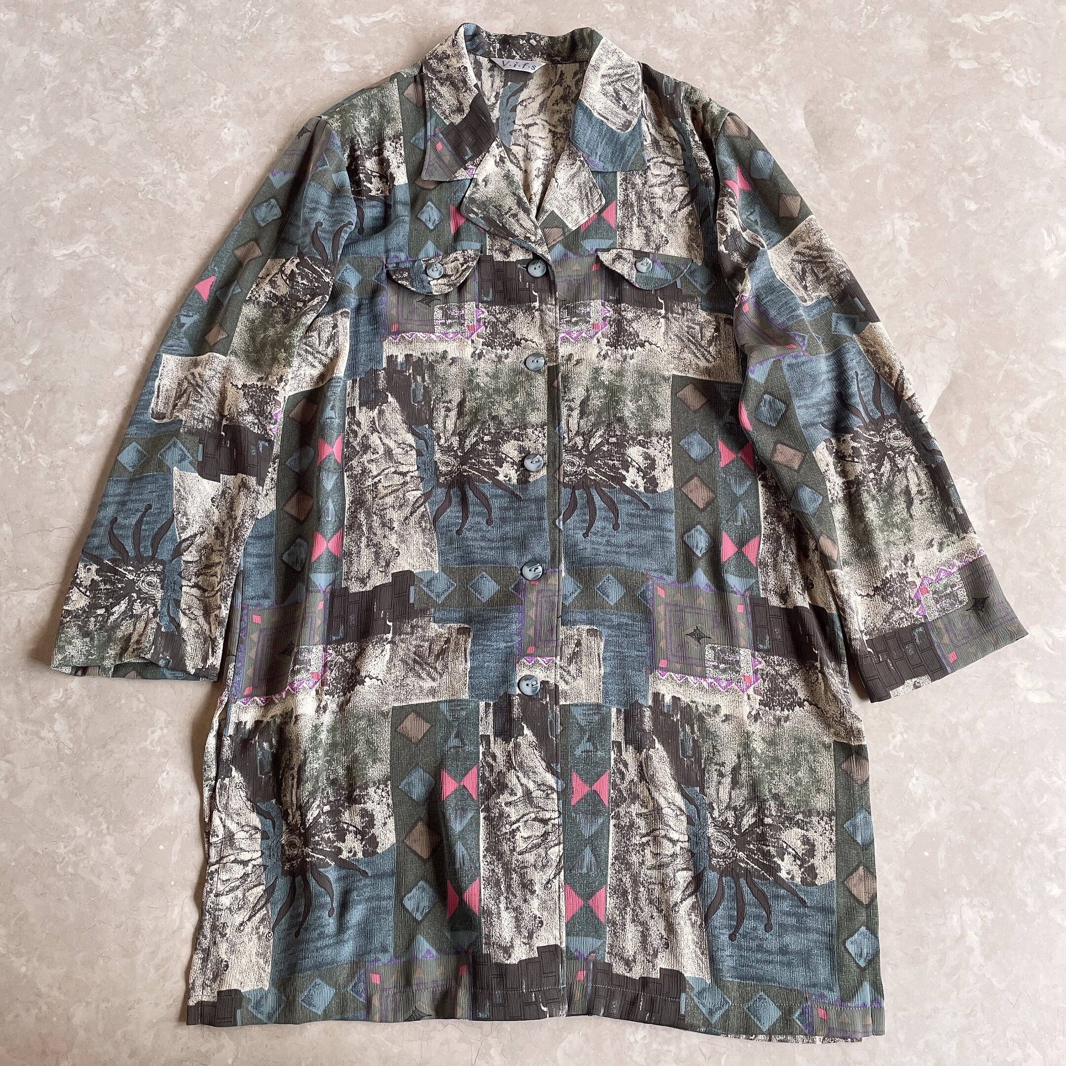 used レトロ 総柄 ロング シャツ  ヴィンテージ vintage