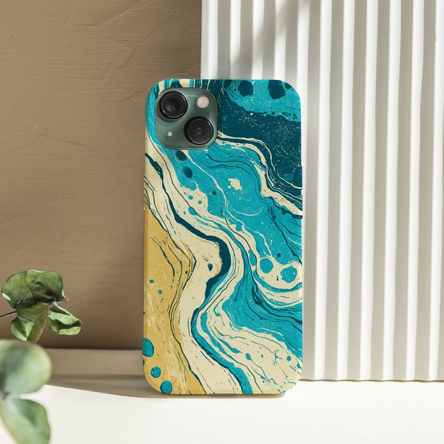 受注生産 iPhoneケース 水色と金色の海流マーブル｜マーブルアート PABS067C