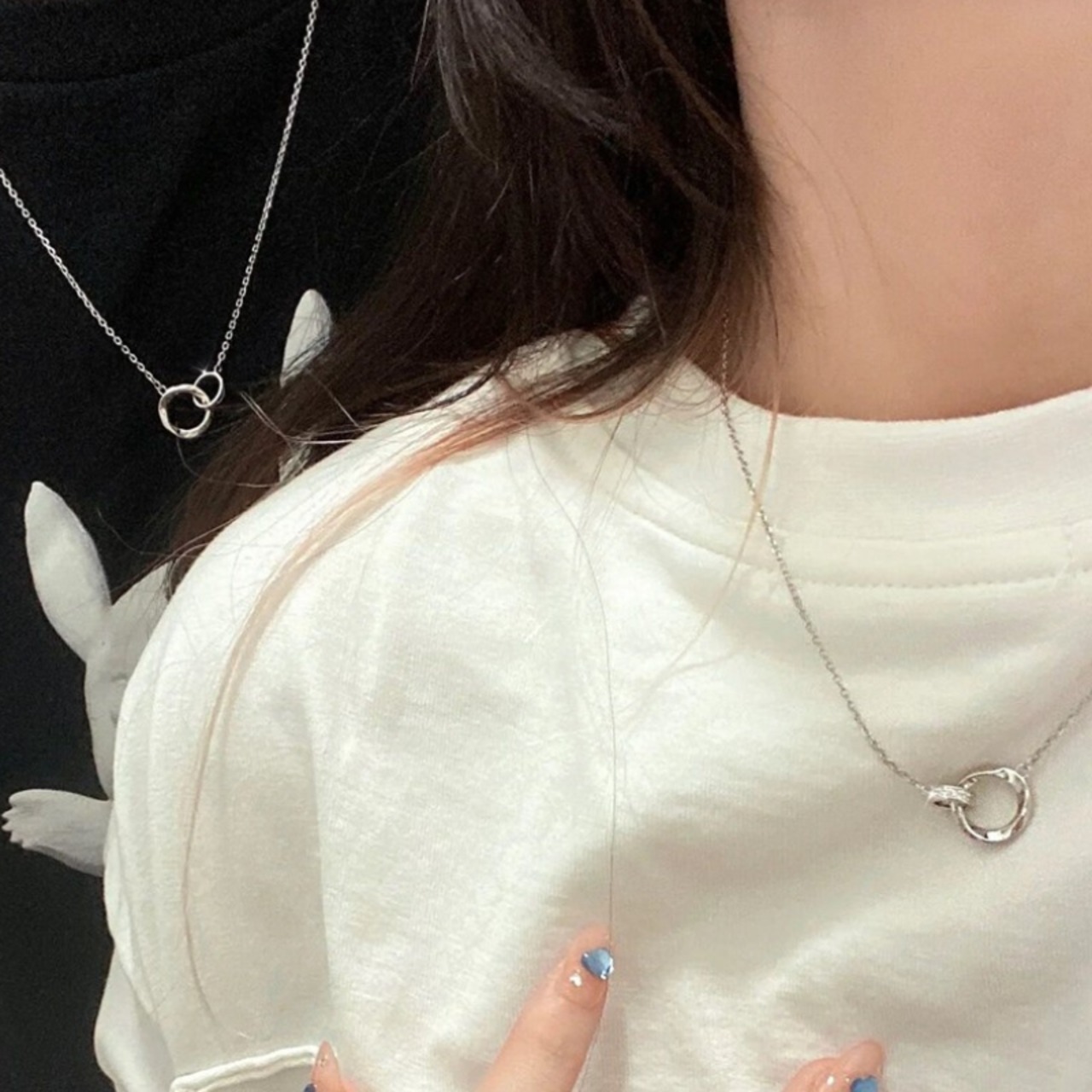 大切な人への贈り物♪ シルバー ダブル リング ペア ネックレス お揃い  