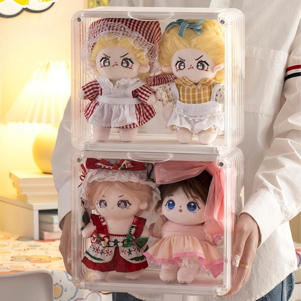20cm ぬいぐるみ用 透明アクリル 収納ボックス 人形を2体収納可能