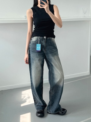 ワイドフィットデニム ウォッシャブルジーンズ ゴムウエスト