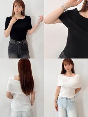 ブラ隠しオフショル風サマーニットトップス　¥5,900+tax