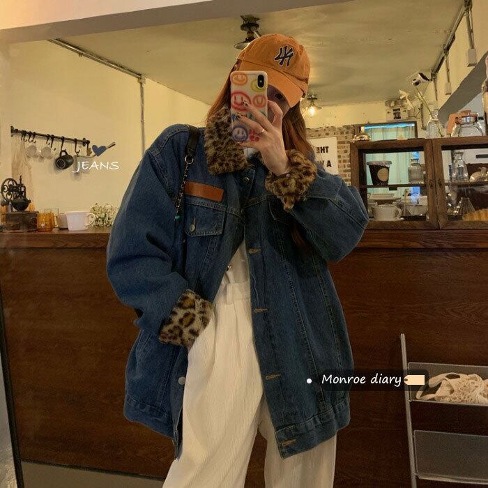 レオパードプリント柄ショートジャケット オータムウィンターベルベットスタンダードルーズ レトロ 秋物 冬物 モンロー72766047875