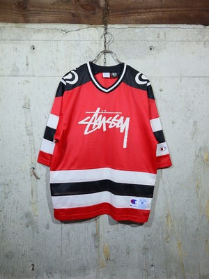 "stussy × champion" logo design mesh game shirt