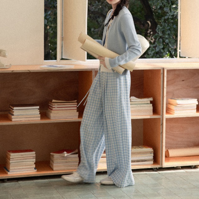 gingham wide-leg pants　J00503