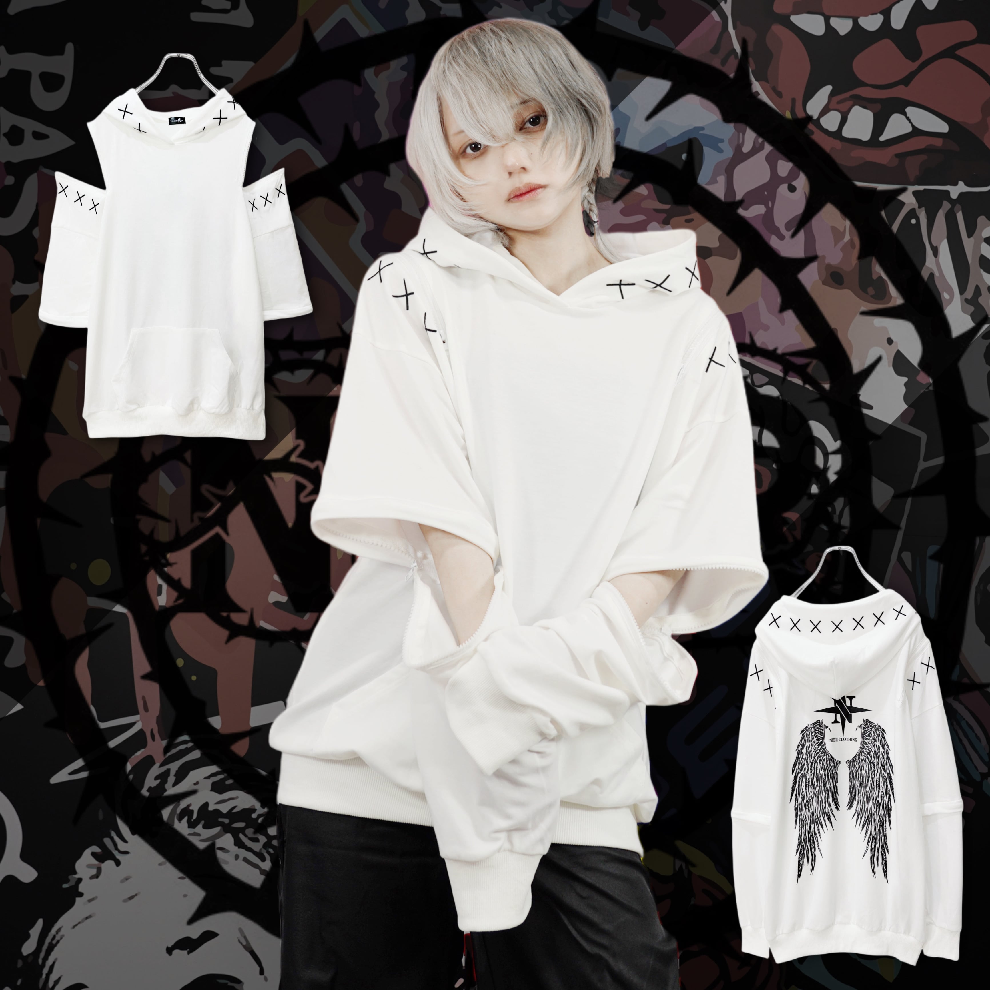 ☆【即申請可】訳あり 中古 NieR CLOTHING ブルゾン パーカー 5点 超ふわもこOVERSIZE BACK ZIP OUTER【BLACK×WHITE】 | NIER CLOTHING