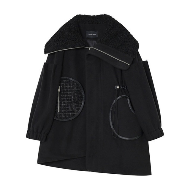 Boa collar asymmetrical coat C1620