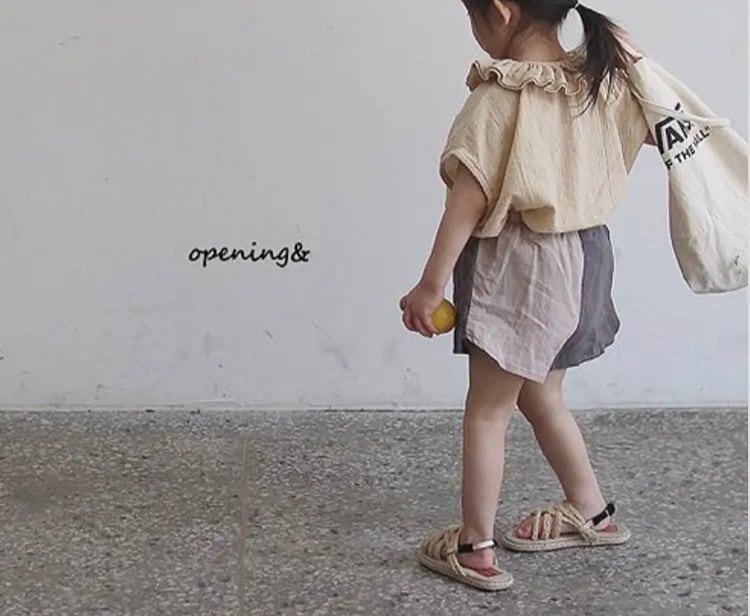 opening n*キッズ*韓国子供服*バイカラー*ベージュ×チャコール*XS〜XL