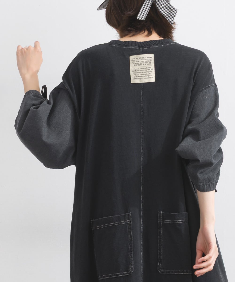 J261096 袖シャーリングデニム切替ワンピース / Shirring Sleeve Denim