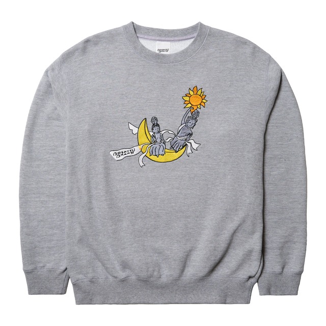 日光月光菩薩 仏像 トレーナー (刺繍) 　ヘザーグレー　 10.0oz