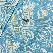 Crocodile クロコダイル ペイズリー ボタニカル デザイン 半袖シャツ M/ブルー系 メンズ 裏地使い