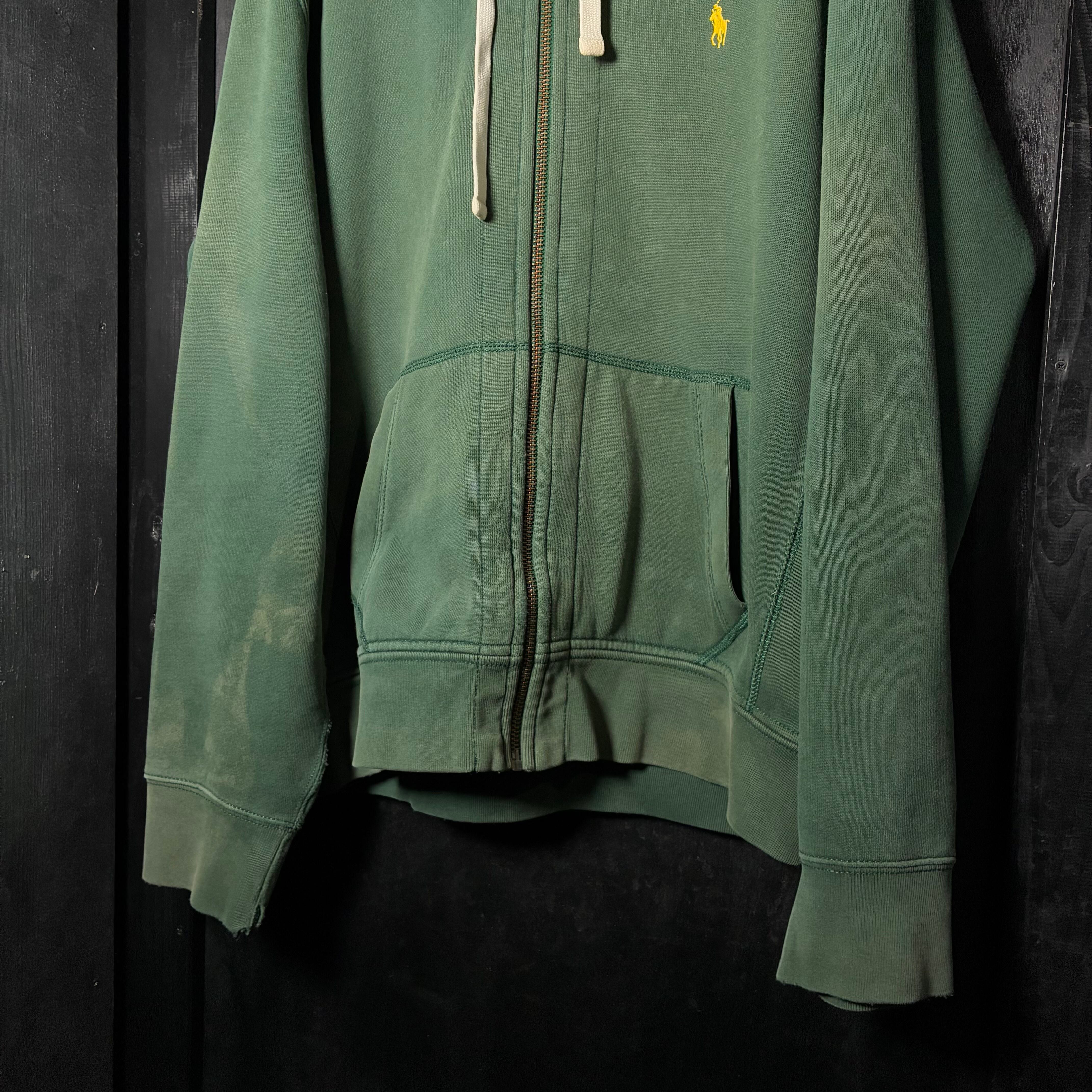 90s POLO RALPH LAUREN ジップパーカー 極上フェード 緑 フード裏