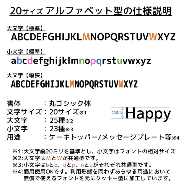サイズ アルファベット小文字 標準幅 丸ゴシック イジェクタ式クッキー型 単品販売 Cookiechopin
