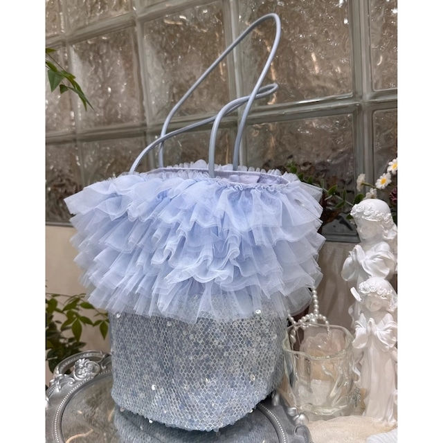 Tulle ruffle sequin bucket bag - BL　M781