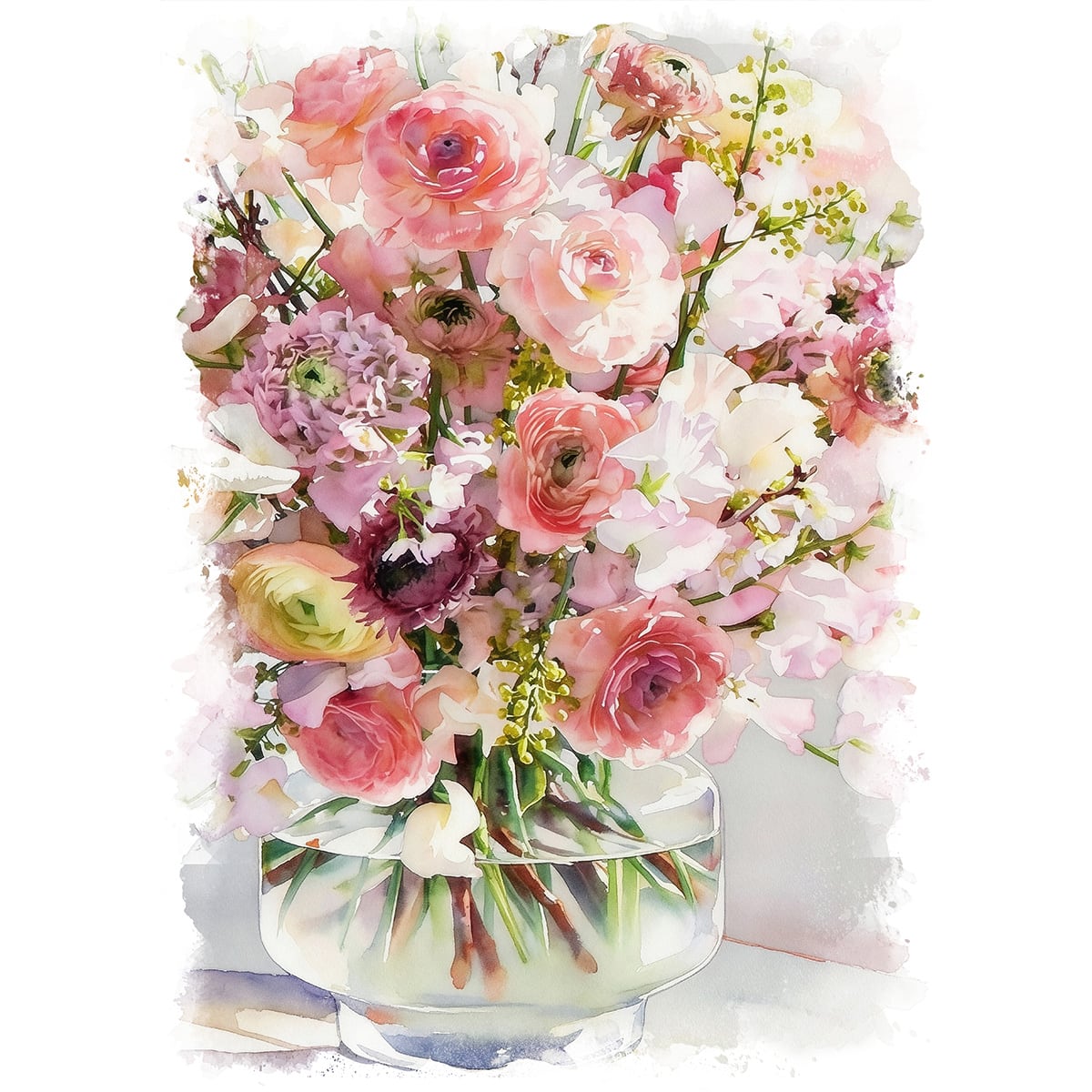 絵画 花(フラワー) 花瓶の花 インテリアアート額付き 水彩画・油絵調