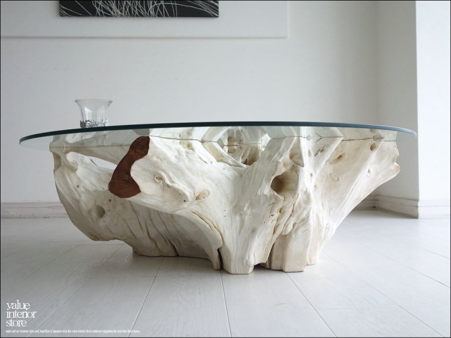 チークガラステーブルA/1 総無垢 座卓 円卓 リビングテーブル 新品