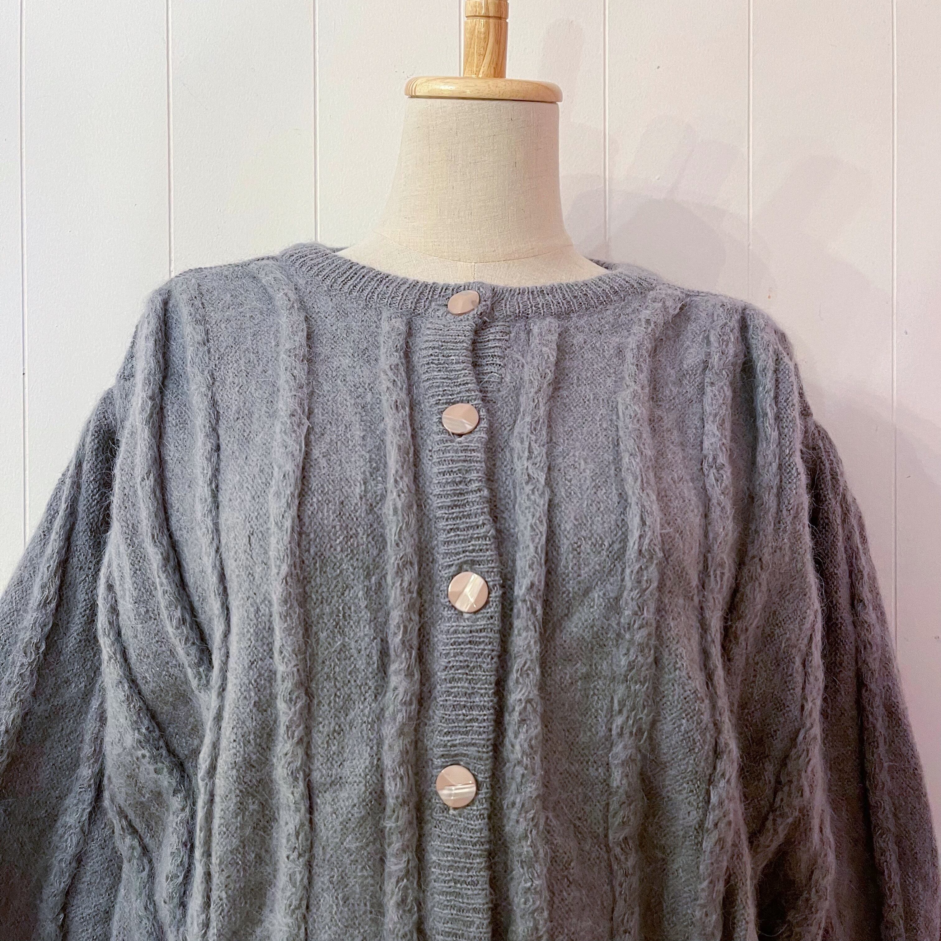 gray line mohair knit cardigan