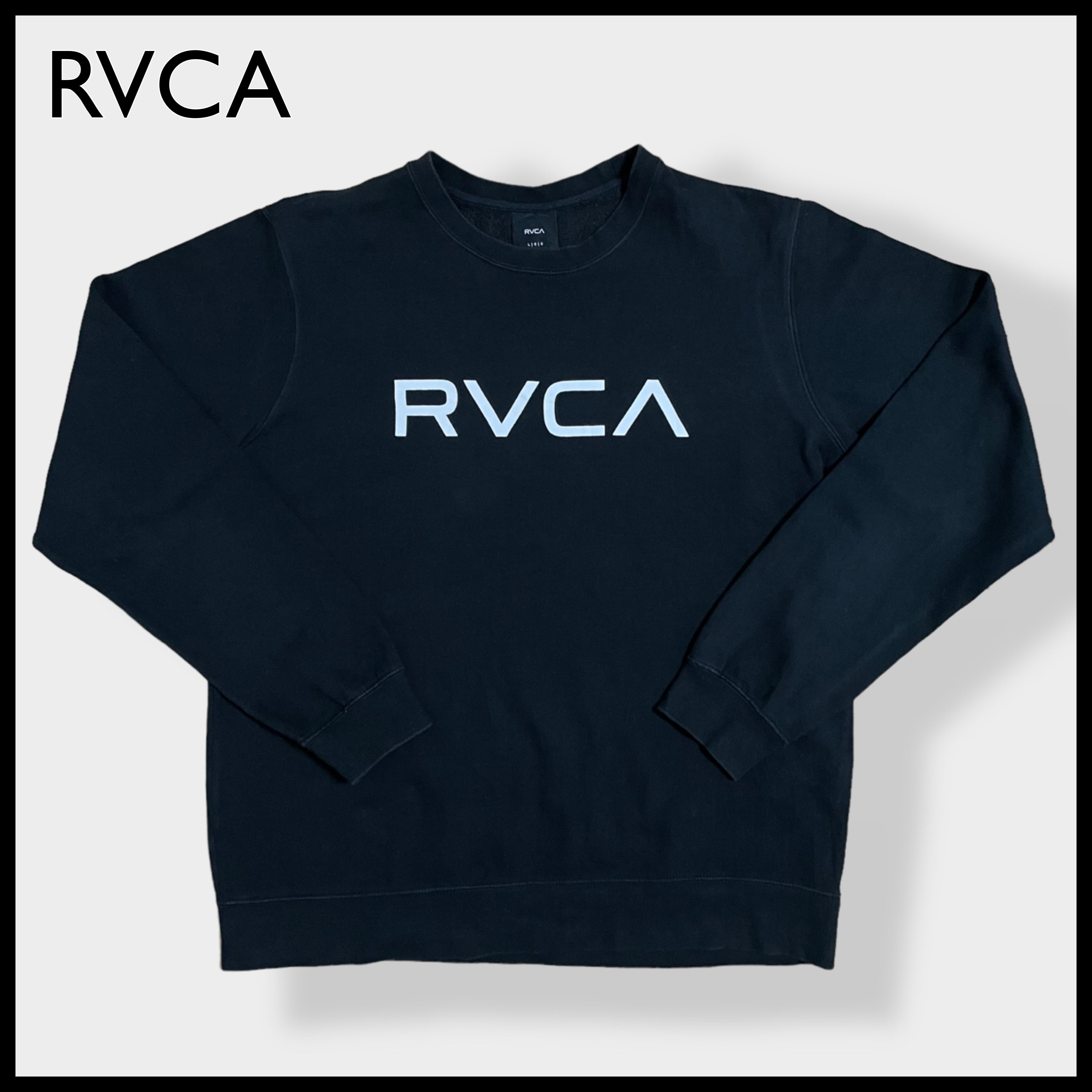 RVCA】 ロゴ プリント スウェット トレーナー プルオーバー 黒ボディ L